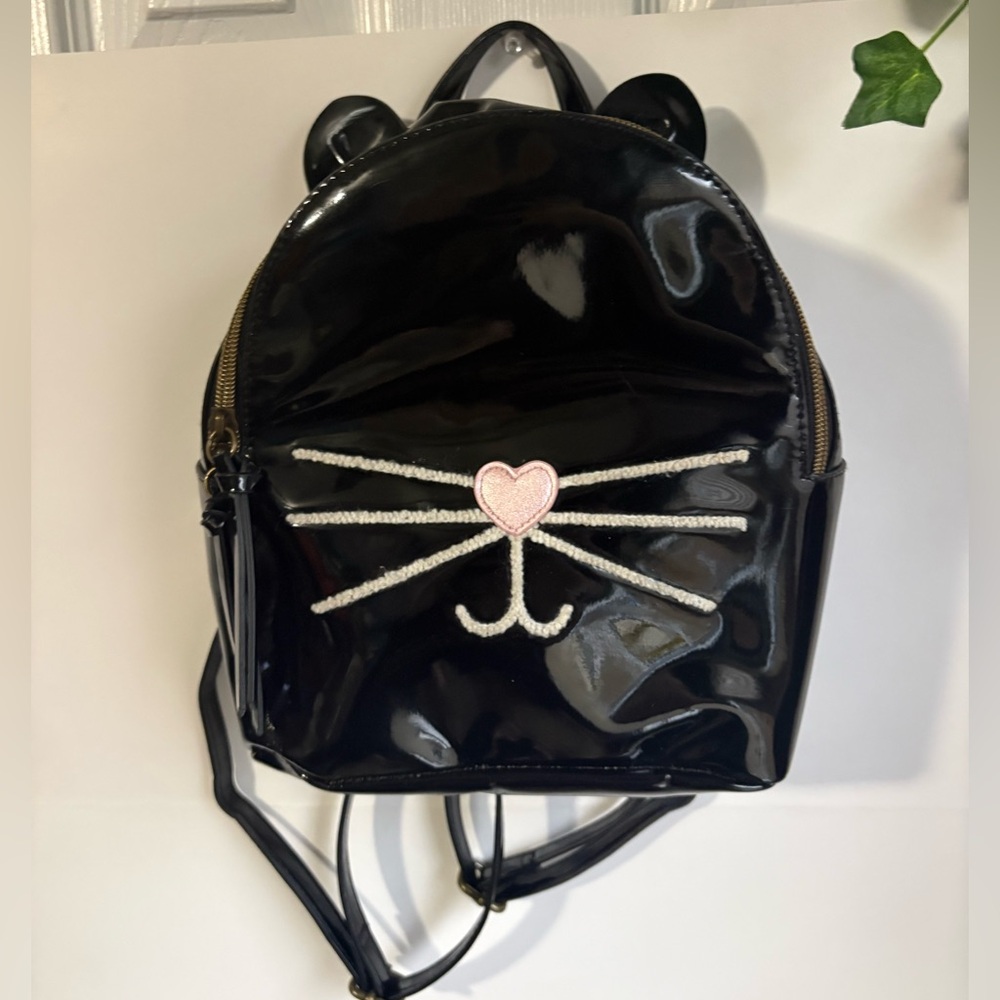 Black Cat Ear Backpack with Pink Heart Nose